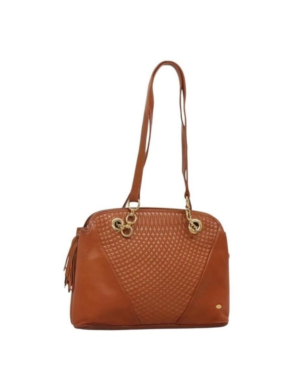 Authentic BALLY Quilted Shoulder Bag Leather Brown Gold